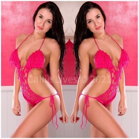 Callie Lives Other - Stasia Hot: Fuchsia Pink Tassel Crochet Monokini